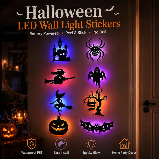 Halloween LED Silhouette Wall Light Stickers, Battery Powered Peel