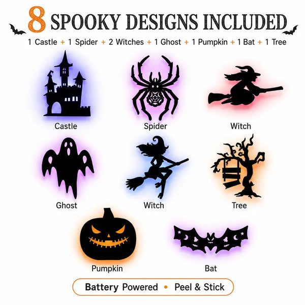 Halloween LED Silhouette Wall Light Stickers, Battery Powered Peel